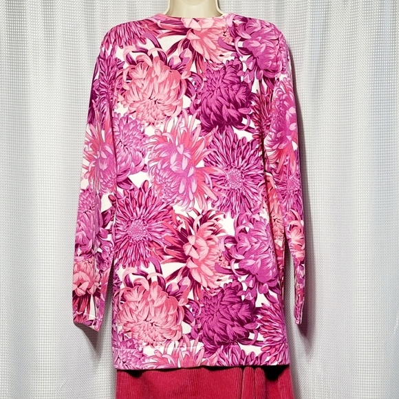 VTG Isaac Mizrahi Live Pink Floral Cotton Cardigan Women's (L) - Picture 5 of 10